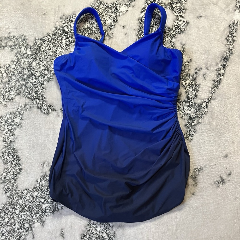 Land End Swimsuit Womens Size 14 Electric Blue Navy One‎ Piece Lycra